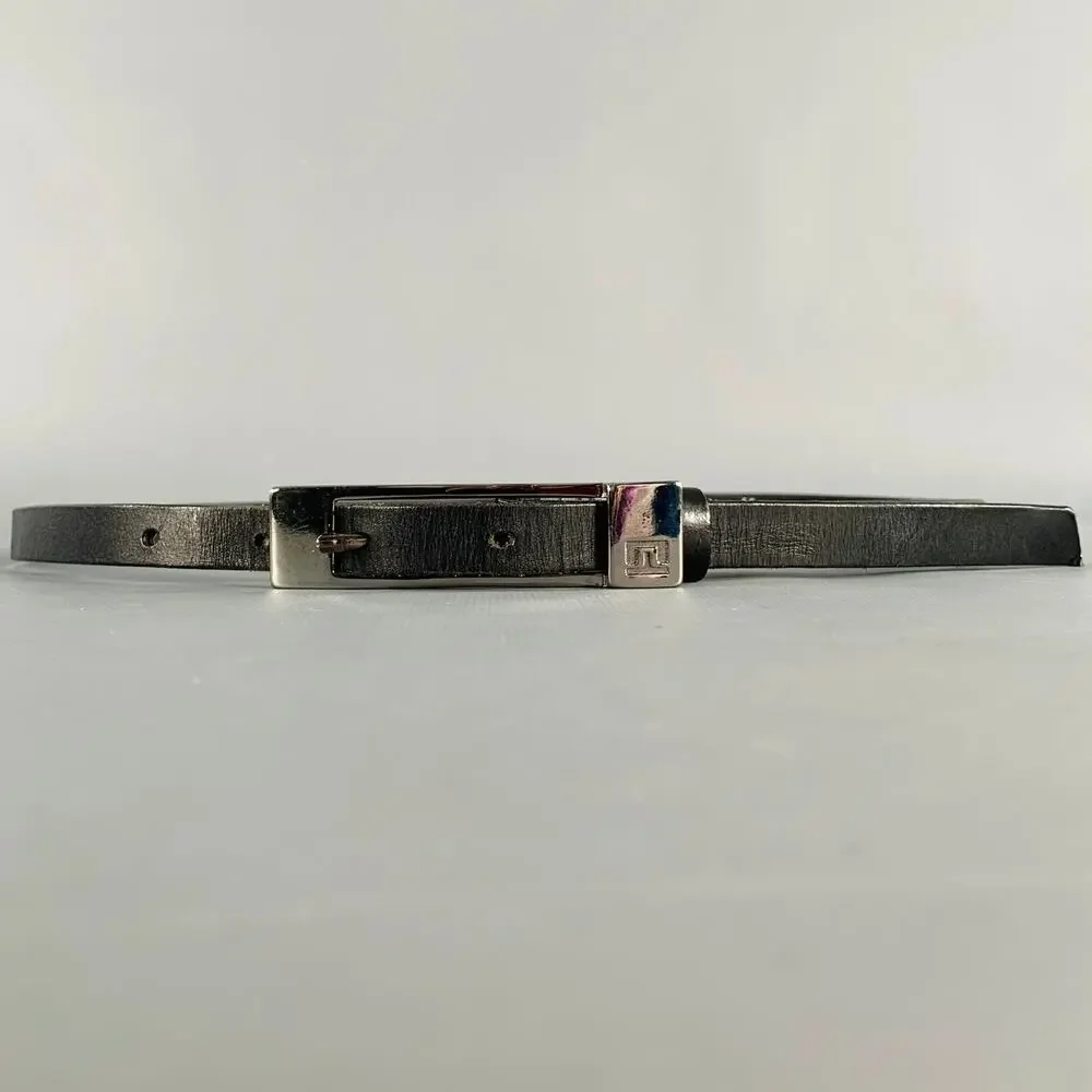 J.LINDEBERG Size 30 Black Silver Logo Leather Leather Belt